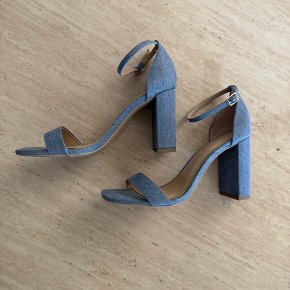 Denim Block Heel Ankle Strap Coastal Cowgirl Boho Heels US Womens Size 8 EU 38.5 - Picture 7 of 9